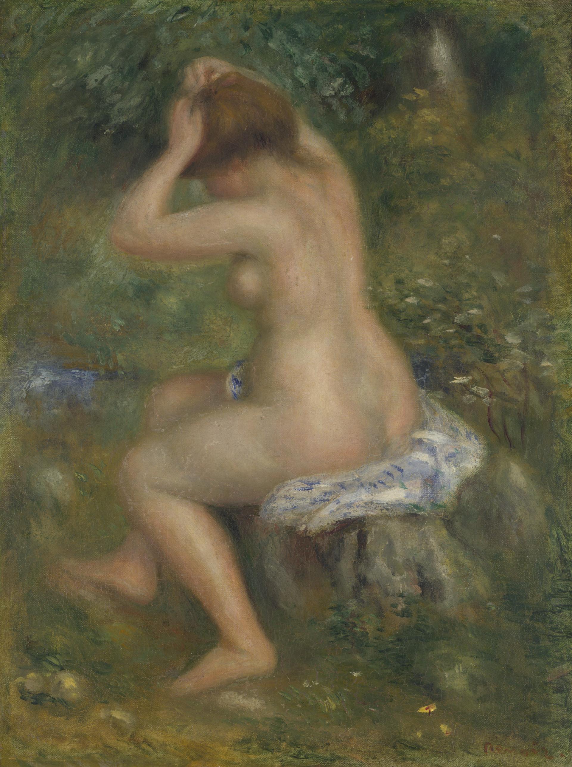 Nymph is nude in water